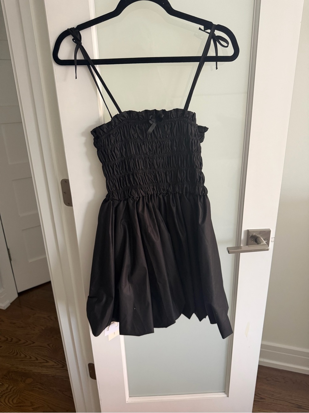 Women’s Black Smocked Strap Bubble Dress
